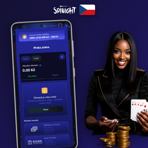 Spinight Casino výběr peněz přes mobil s ikonami platebních metod v CZK
