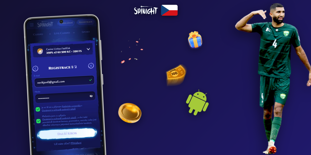 Spinight register – infografika čtyř kroků: formulář, ověření, vklad a bonus