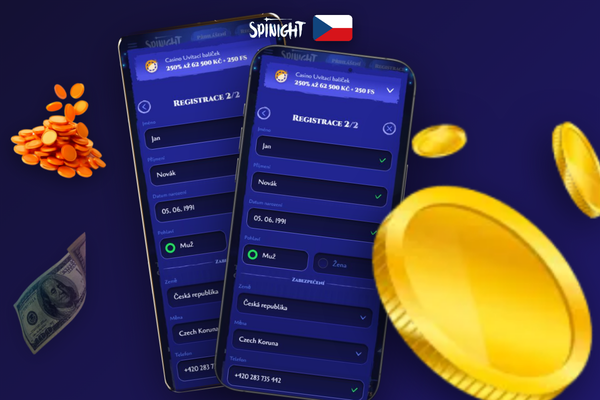 Spinight Casino registrace – detail formuláře s vyplněným polem pro promo kód SPINBONUS