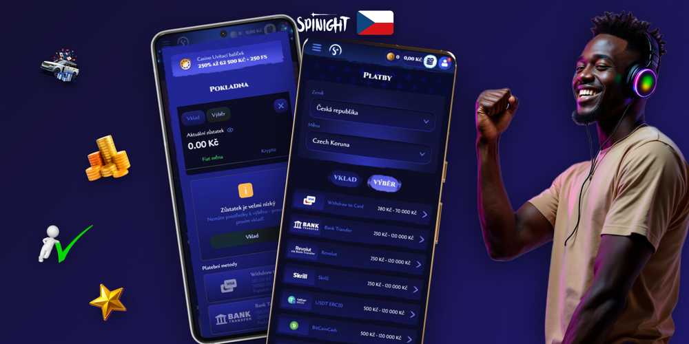 Infografika VIP úrovní Spinight Casino se stoupajícími limity výběru v CZK